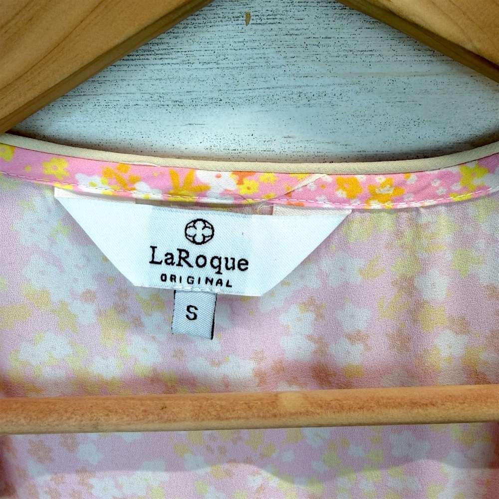LaRoque Floral Wrap Midi Dress Pink Yellow Cottagecore Preppy Feminine Small - Picture 16 of 16